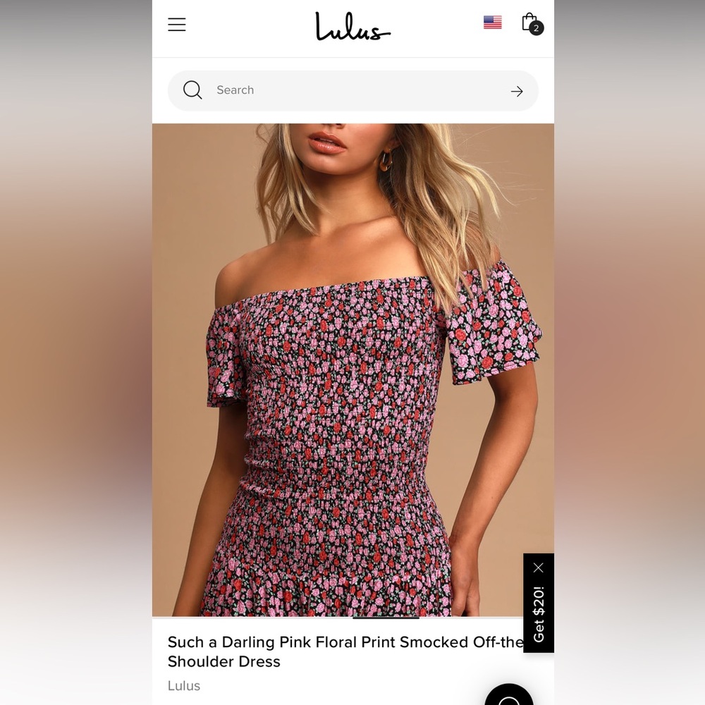 Lulu’s Pink Floral Print Smocked Off the Shoulder Dress